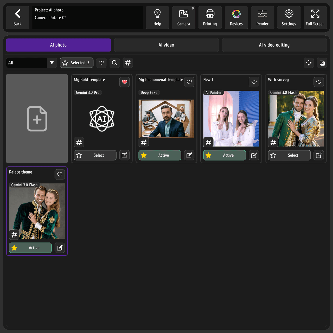 Актуальная библиотека AI-фотошаблонов в интерфейсе MixUp